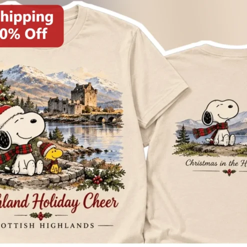 Highland Holiday Cheer Scottish Highlands Christmas Snoopy Tee