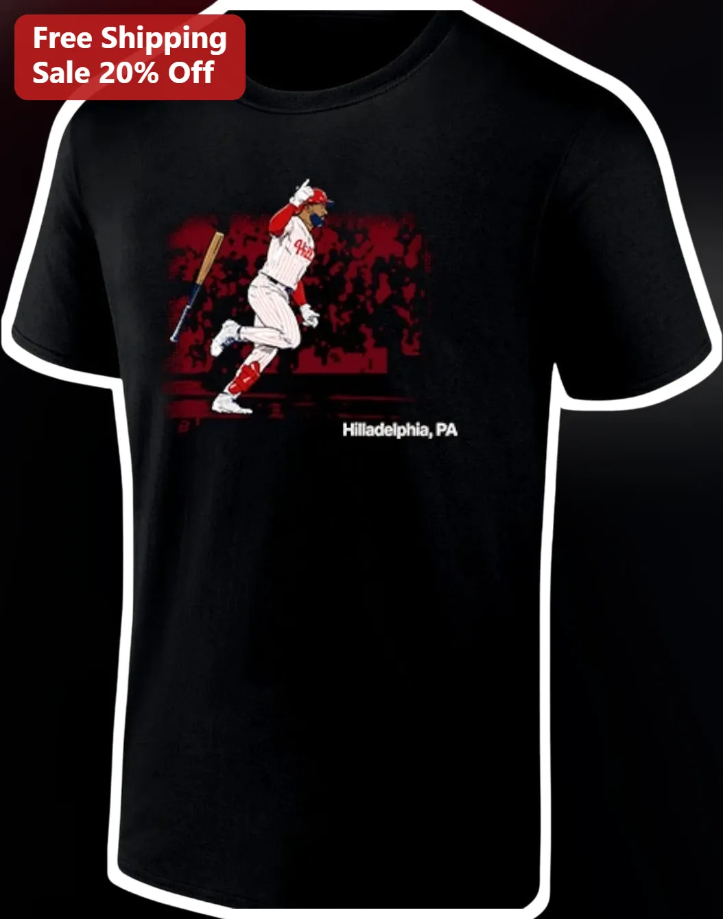 Hilladelphia PA Vintage Baseball Player Graphic Tee Philadelphia Local Pride Shirt