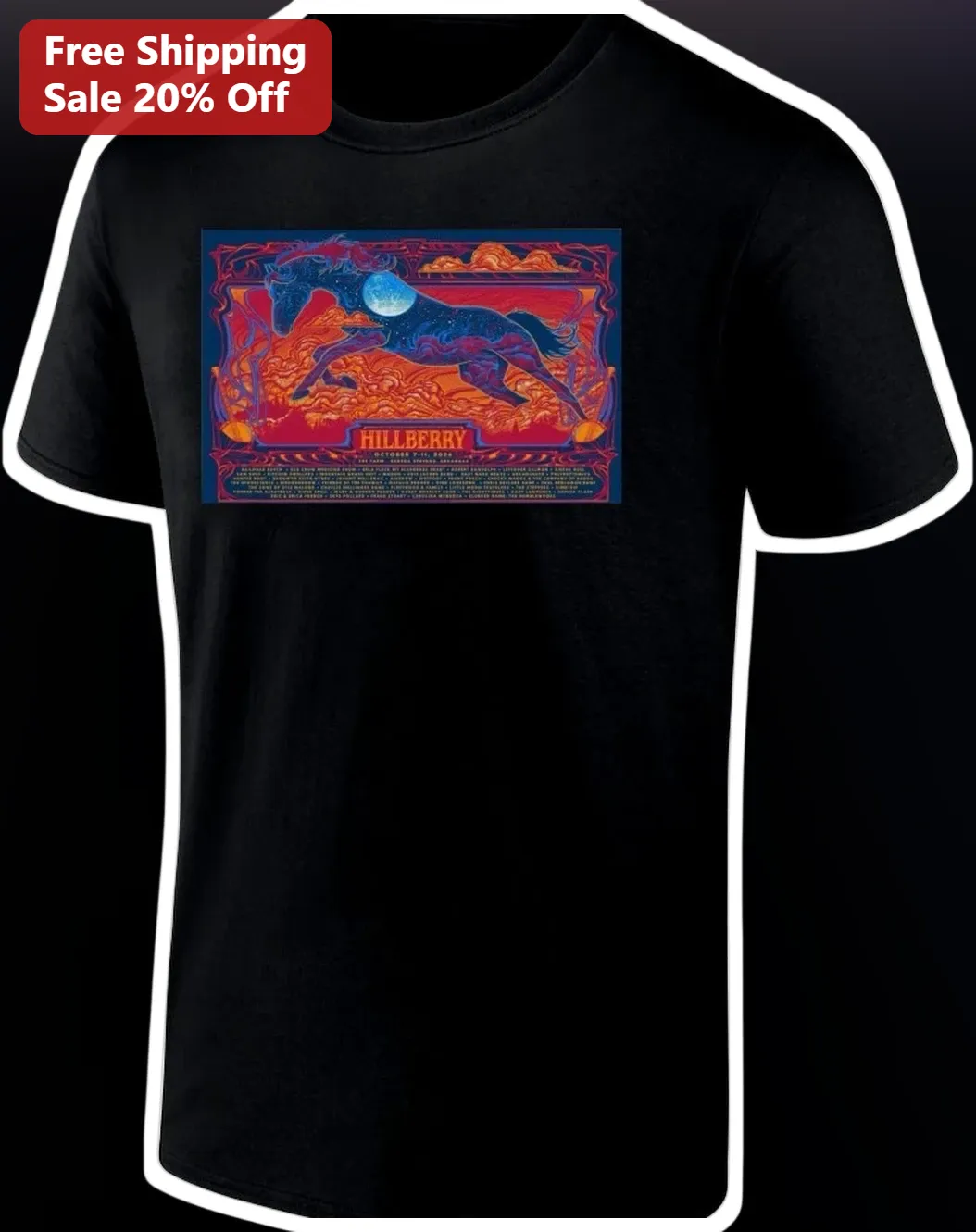 HILLBERRY Tee Hillberry Music Festival Shirt Psychedelic Horse Graphic Unisex Apparel