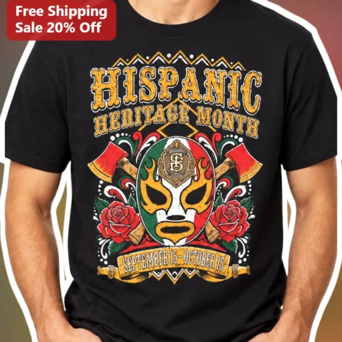 Hispanic Heritage Month Tee Sept 15 Oct 15 Lucha Libre Mask Vintage Graphic Shirt Gift