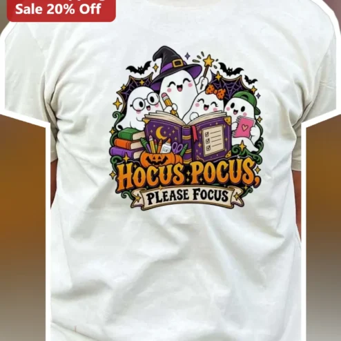 Hocus Pocus Please Focus Cute Ghosts Tee Back to School Halloween Gift for Teachers
