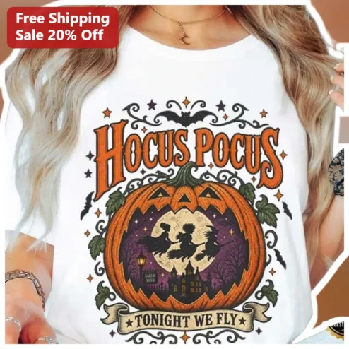 Hocus Pocus Tonight We Fly Tee Vintage Halloween Sanderson Sisters Graphic Shirt