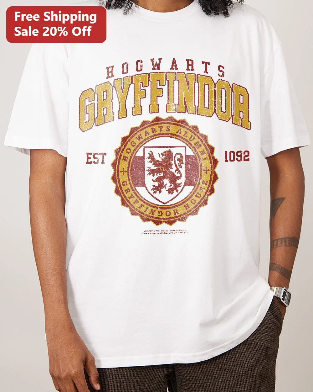 Hogwarts Gryffindor EST Vintage Collegiate Tee Harry Potter House Lion Crest Shirt
