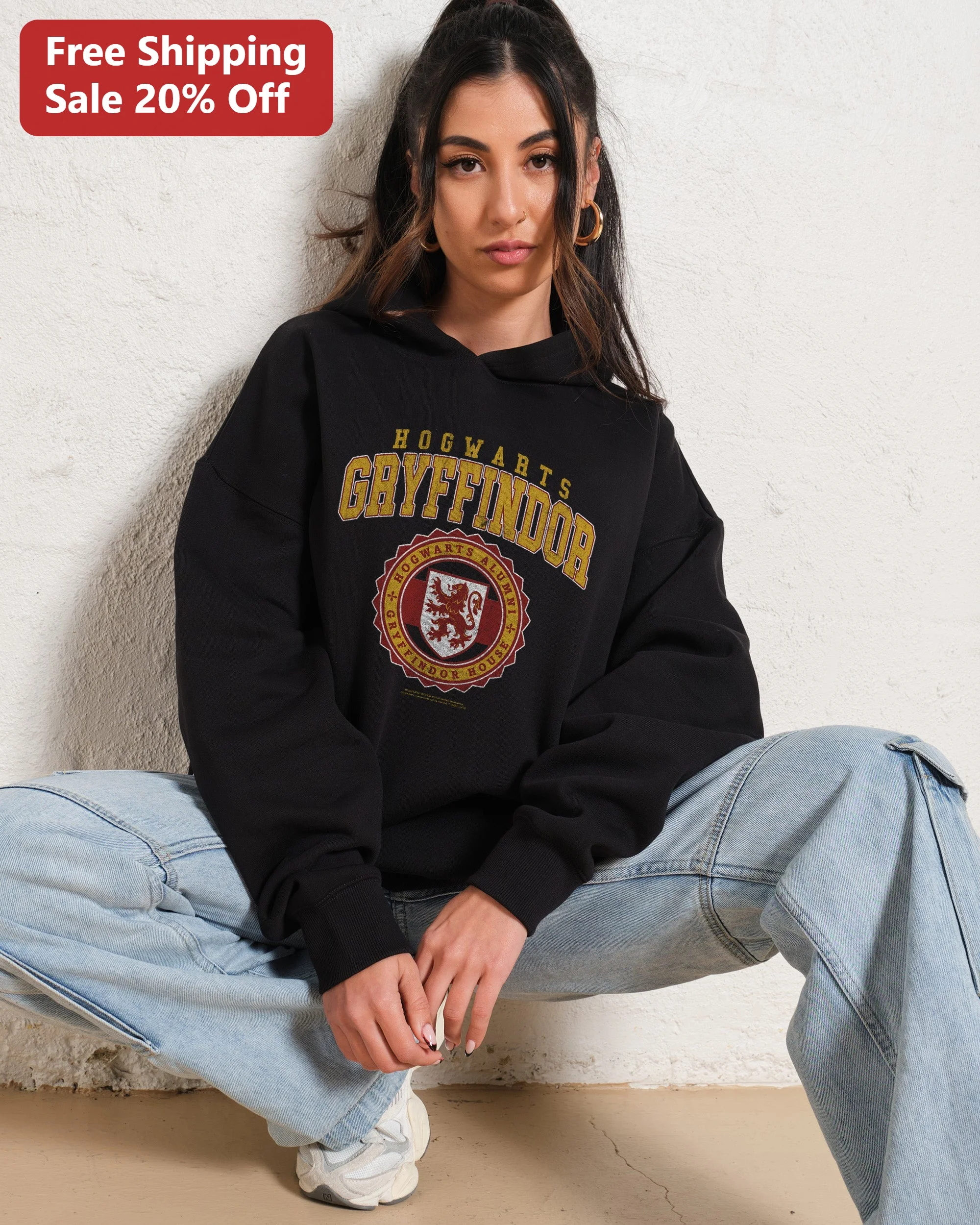 Hogwarts Gryffindor House Hoodie Harry Potter Alumni Scarlet Gold Lion Crest Fan Gift