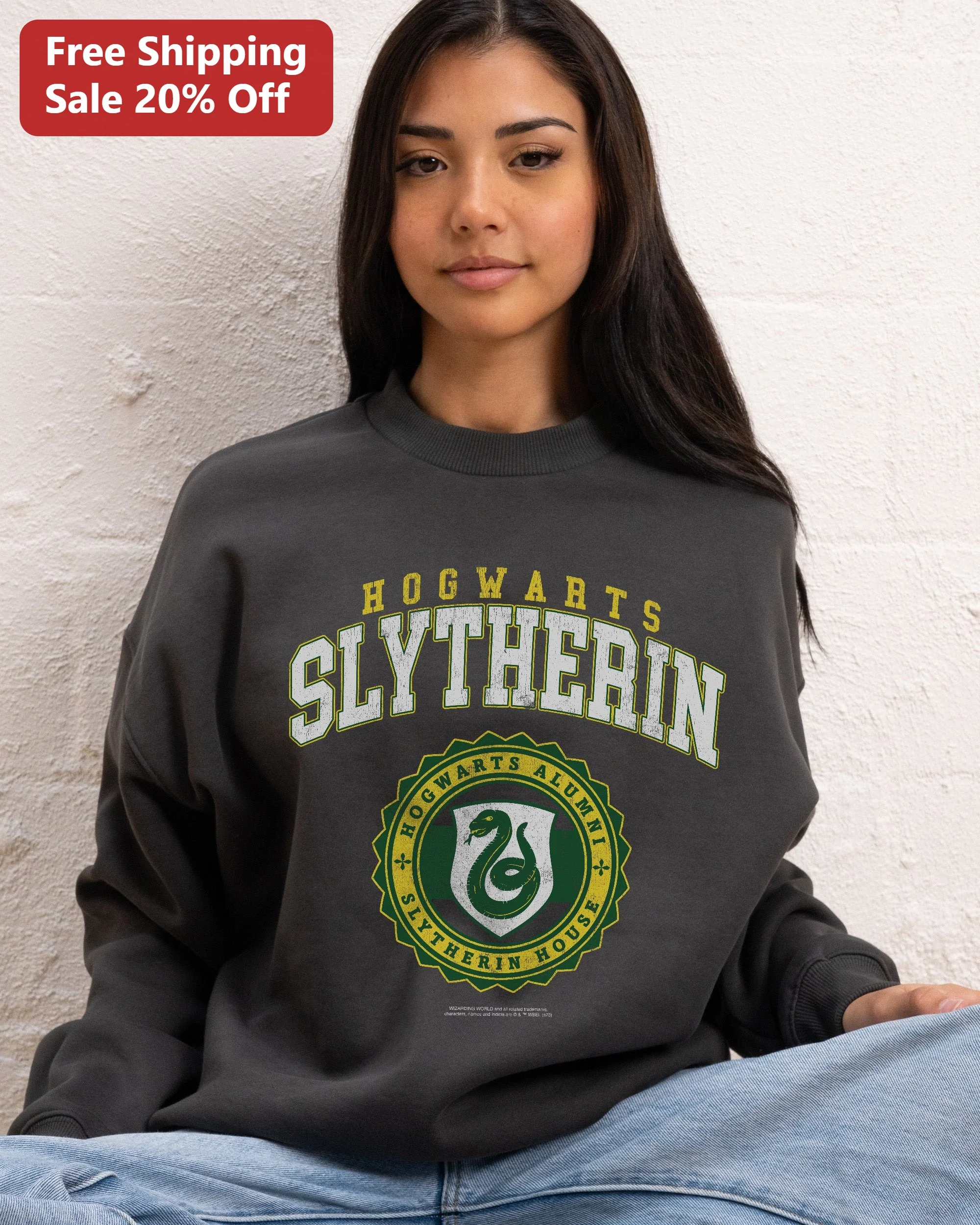 Hogwarts Slytherin Alumni House Sweatshirt Harry Potter Vintage Collegiate Serpent Crest Fan Merch