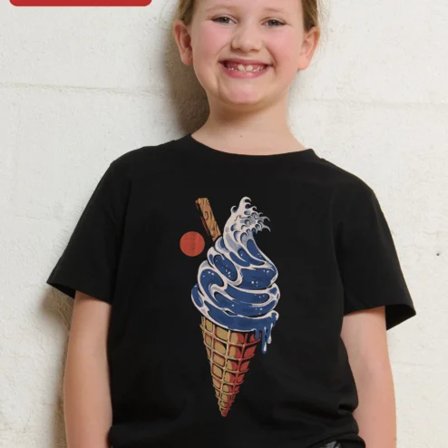 Customer in Chicago, Illinois wearing Hokusai Wave Ice Cream Cone Tee Great Wave Off Kanagawa Ukiyo-e Art Graphic Shirt