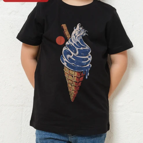 Hokusai Wave Ice Cream Cone Tee Great Wave Off Kanagawa Ukiyo-e Art Graphic Shirt