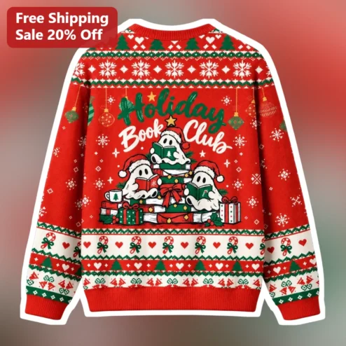 Holiday Book Club Sweater Cute Ghosts Reading Christmas Knitwear Gift for Bookworms