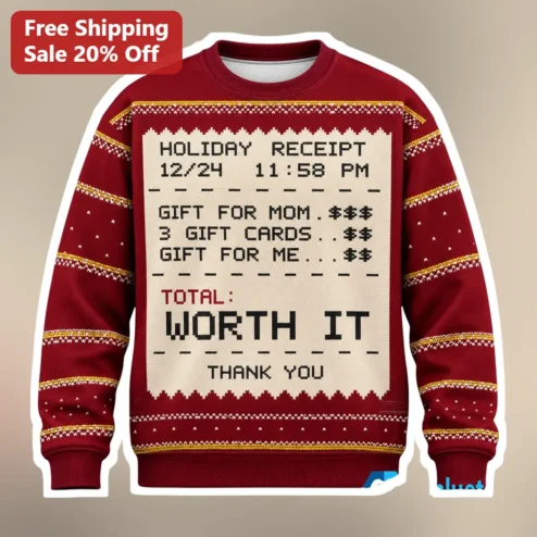 Holiday Receipt Total Worth It Funny Ugly Christmas Sweater Sweatshirt