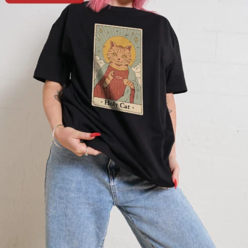 Holy Cat Tee Vintage Tarot Card Design Divine Kitty Gift for Cat Lovers