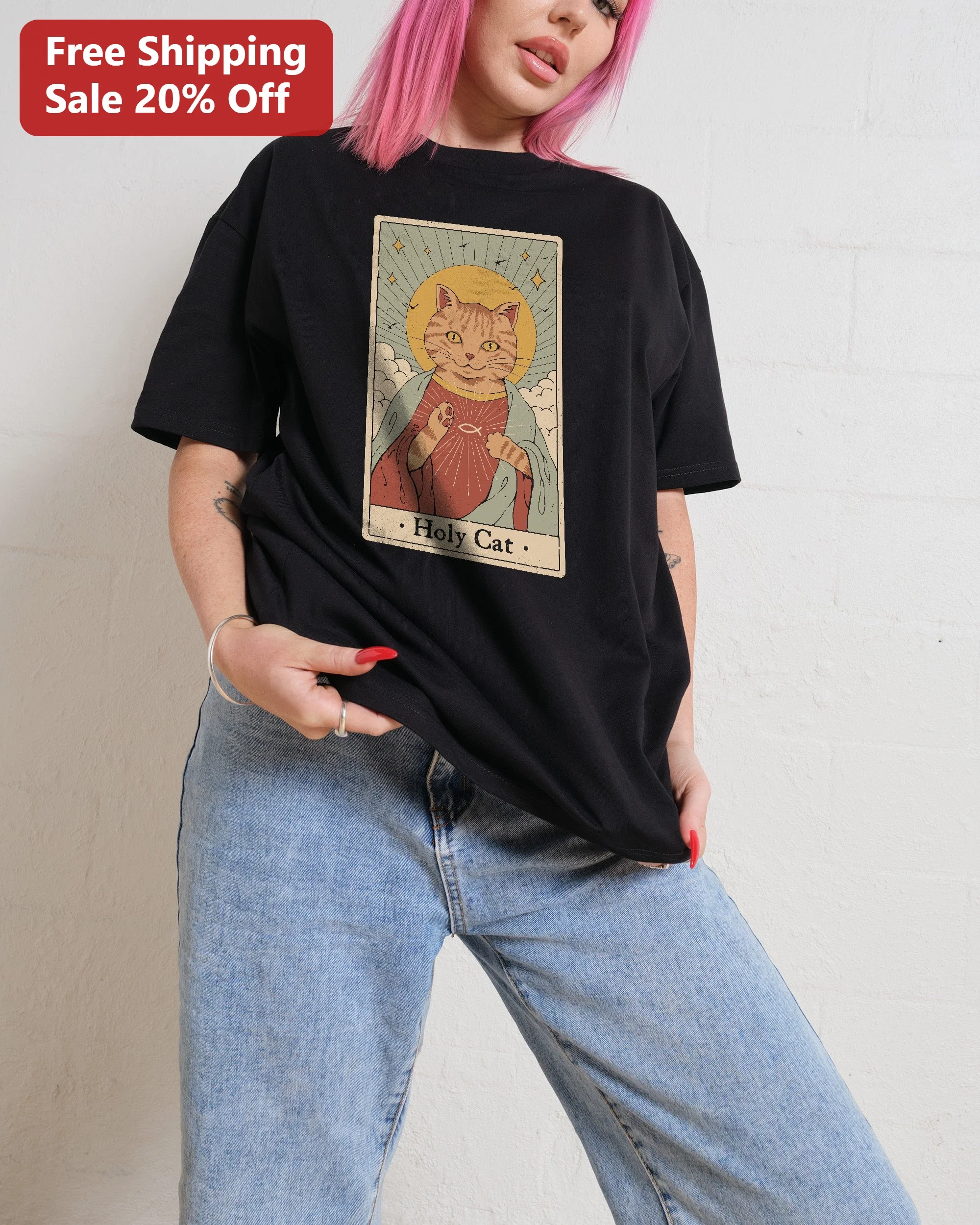 Holy Cat Tee Vintage Tarot Card Design Divine Kitty Gift for Cat Lovers
