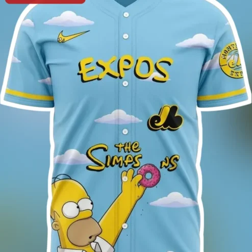 Homer Simpson Montreal Expos Jersey Baseball Shirt Pop Culture Apparel