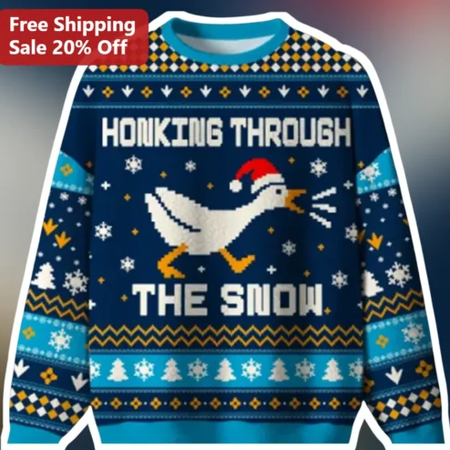 Honking Through The Snow Sweatshirt Funny Winter Driving Meme Gift for Men Women Road Trip Crewneck