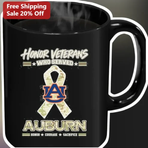 Honor Veterans Who Served Auburn Mug Honor Courage Sacrifice Camo Ribbon Veteran Gift Coffee Cup