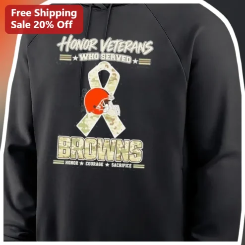 Honor Veterans Who Served Browns NFL Football Camo Ribbon Hoodie