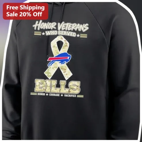 Honor Veterans Who Served Buffalo Bills Hoodie Military Appreciation Camo Ribbon Pullover for NFL Fans
