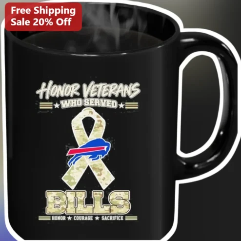 Honor Veterans Who Served Buffalo Bills Mug, Camo Awareness Ribbon Coffee Cup for Military Appreciation Gift