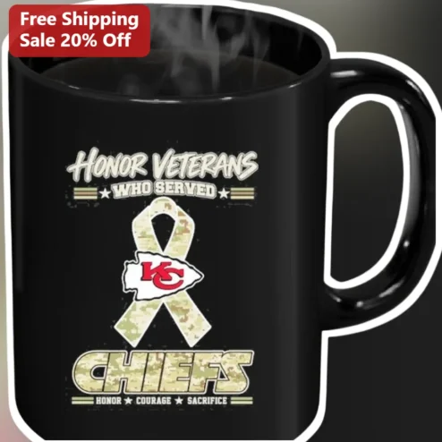 Honor Veterans Who Served Chiefs Courage Sacrifice Mug Kansas City NFL Camo Ribbon Gift