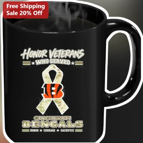 Honor Veterans Who Served Cincinnati Bengals Mug Military Appreciation Coffee Cup for NFL Fans Veterans Day Gift