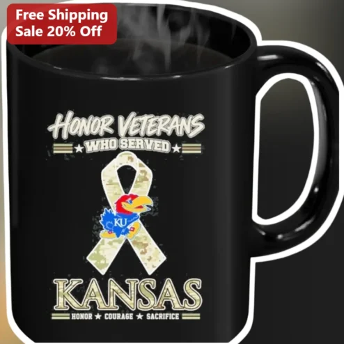 Honor Veterans Who Served Kansas Jayhawk Mug, Patriotic Veterans Day Gift for Military Supporters