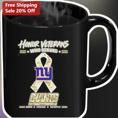 Honor Veterans Who Served Mug NY Giants Camo Ribbon Design Military Appreciation Gift for Football Fans