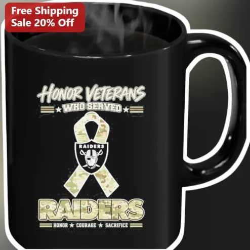 Honor Veterans Who Served Raiders Mug Honor Courage Sacrifice Military Camo Coffee Cup Gift for NFL Fans