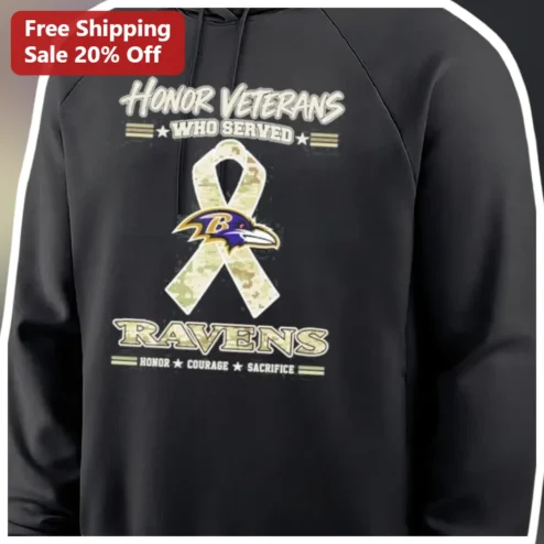 Honor Veterans Who Served Ravens Courage Sacrifice Camo Ribbon Hoodie