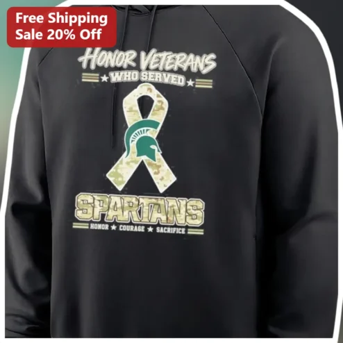 Honor Veterans Who Served Spartans Courage Sacrifice Graphic Pullover Hoodie for Men