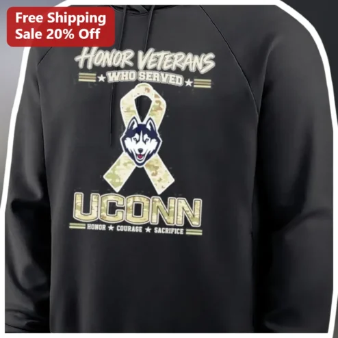 Honor Veterans Who Served UConn Huskies Hoodie Honor Courage Sacrifice Military Camo Awareness Ribbon Pullover