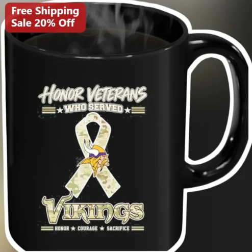 Honor Veterans Who Served Vikings Mug Military Appreciation Gift Courage Sacrifice Camo Ribbon Design