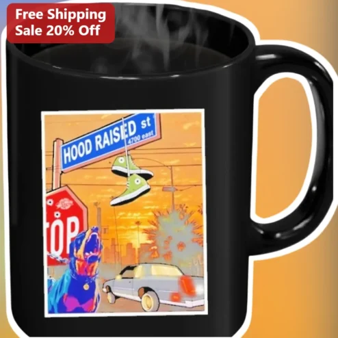 Hood Raised Street Urban Nostalgia Black Ceramic Coffee Mug Gift for Hip Hop Culture Fans