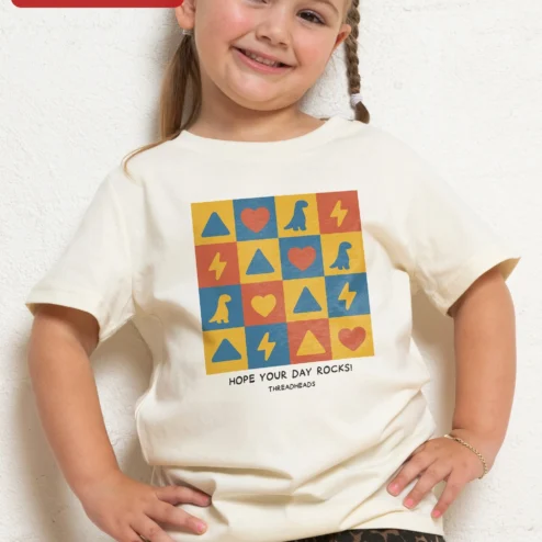 Hope Your Day Rocks! Kids Graphic Tee Cute Geometric Dinosaur Heart Lightning Bolt Shirt Toddler Gif on a hanger, ready to ship from Chicago, Illinois