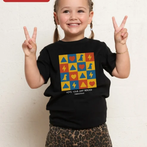 Hope Your Day Rocks! Kids Graphic Tee Cute Geometric Dinosaur Heart Lightning Bolt Shirt Toddler Gift