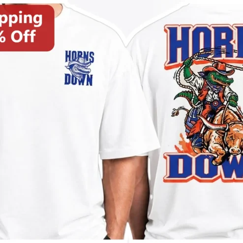 Horns Down Beat Texas Florida Gators Alligator Cowboy Riding Bull Vintage Collegiate Graphic Tee