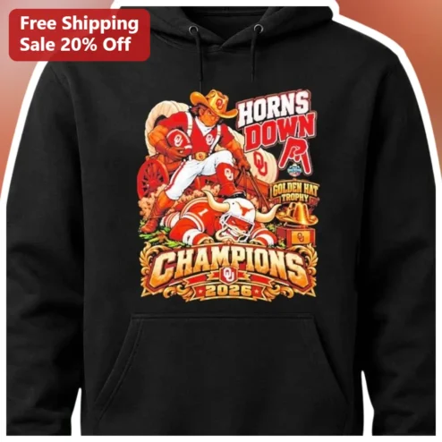 Horns Down Champions 2026 Golden Hat Trophy Hoodie