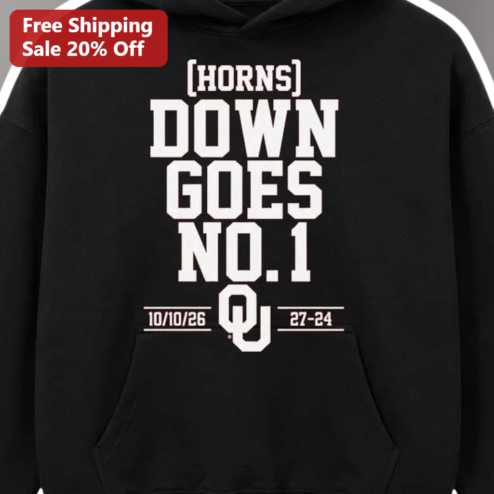 Horns Down Goes No.1 Hoodie Oklahoma Sooners Fan Gear Red River Rivalry College Football Sweatshirt