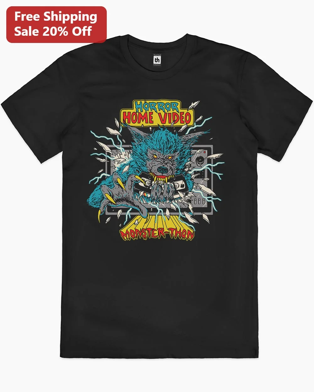 Horror Home Video Monster-Thon Tee Retro VHS Werewolf Graphic Shirt for Halloween Horror Fans