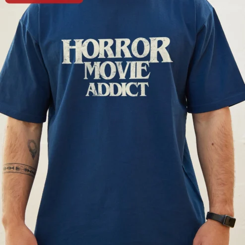 Horror Movie Addict Vintage Distressed Typography Tee Unisex Halloween Gift for Horror Fans