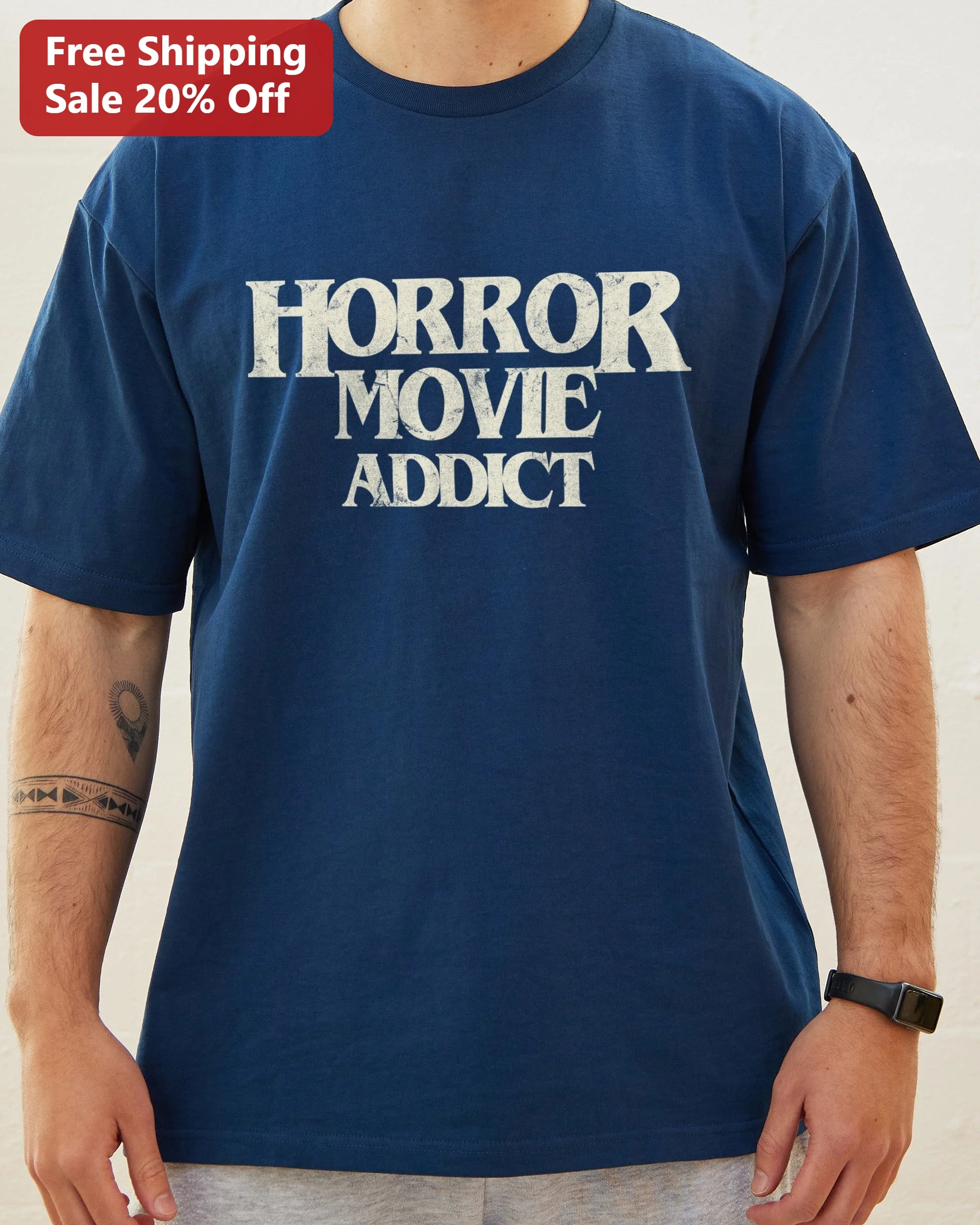 Horror Movie Addict Vintage Distressed Typography Tee Unisex Halloween Gift for Horror Fans