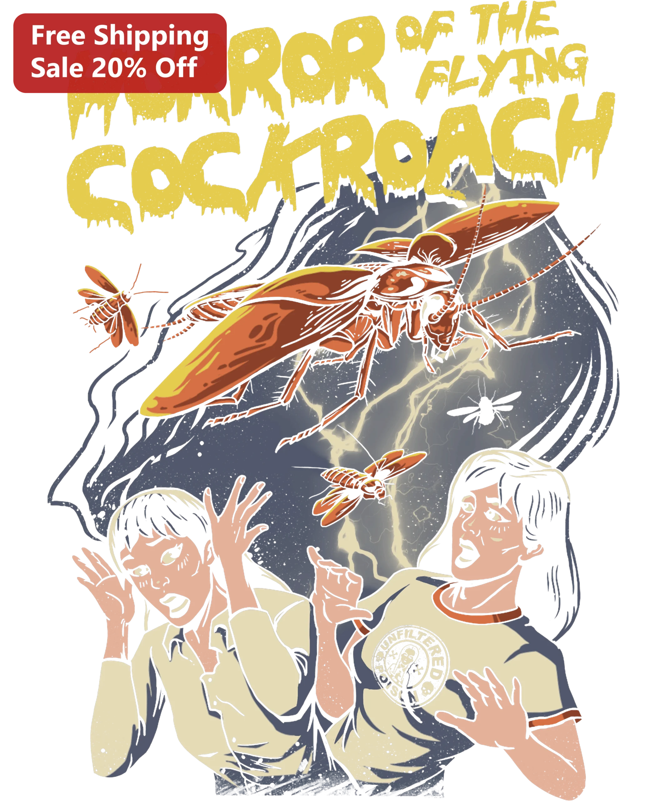 Horror of the Flying Cockroach Tee Vintage B-Movie Horror Parody Shirt for Bug Phobia Fans