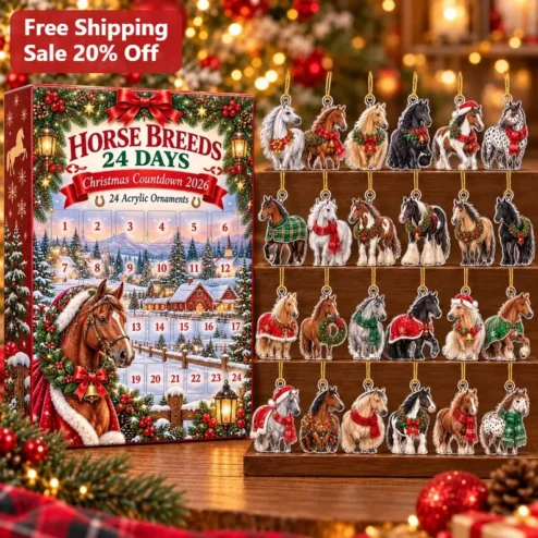 Horse Breeds 24 Days Christmas Countdown Ornament Set Equestrian Advent Calendar Gift for Horse Lovers