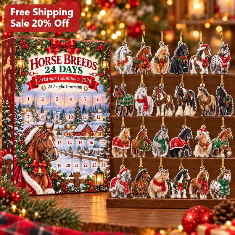 Horse Breeds 24 Days Christmas Countdown Ornament Set Equestrian Advent Calendar Gift for Horse Lovers
