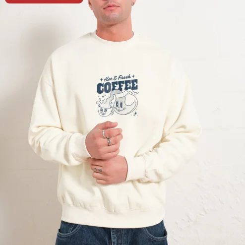 Hot Fresh COFFEE Sweatshirt Retro Vintage Cartoon Coffee Cup Crewneck for Coffee Lovers Barista Gift