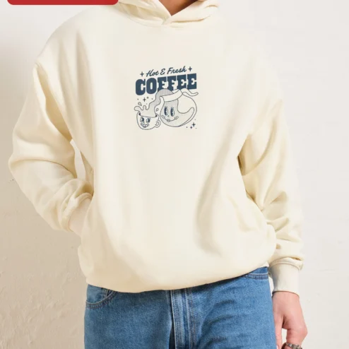 Hot Fresh COFFEE Vintage Cartoon Hoodie Retro Rubber Hose Coffee Cup Graphic Sweatshirt for Baristas and Caffeine Lovers