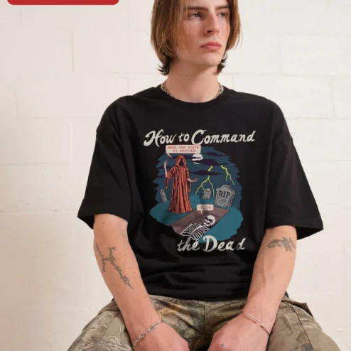 How to Command the Dead Tee Retro Horror Necromancer Graphic Shirt for Men Women