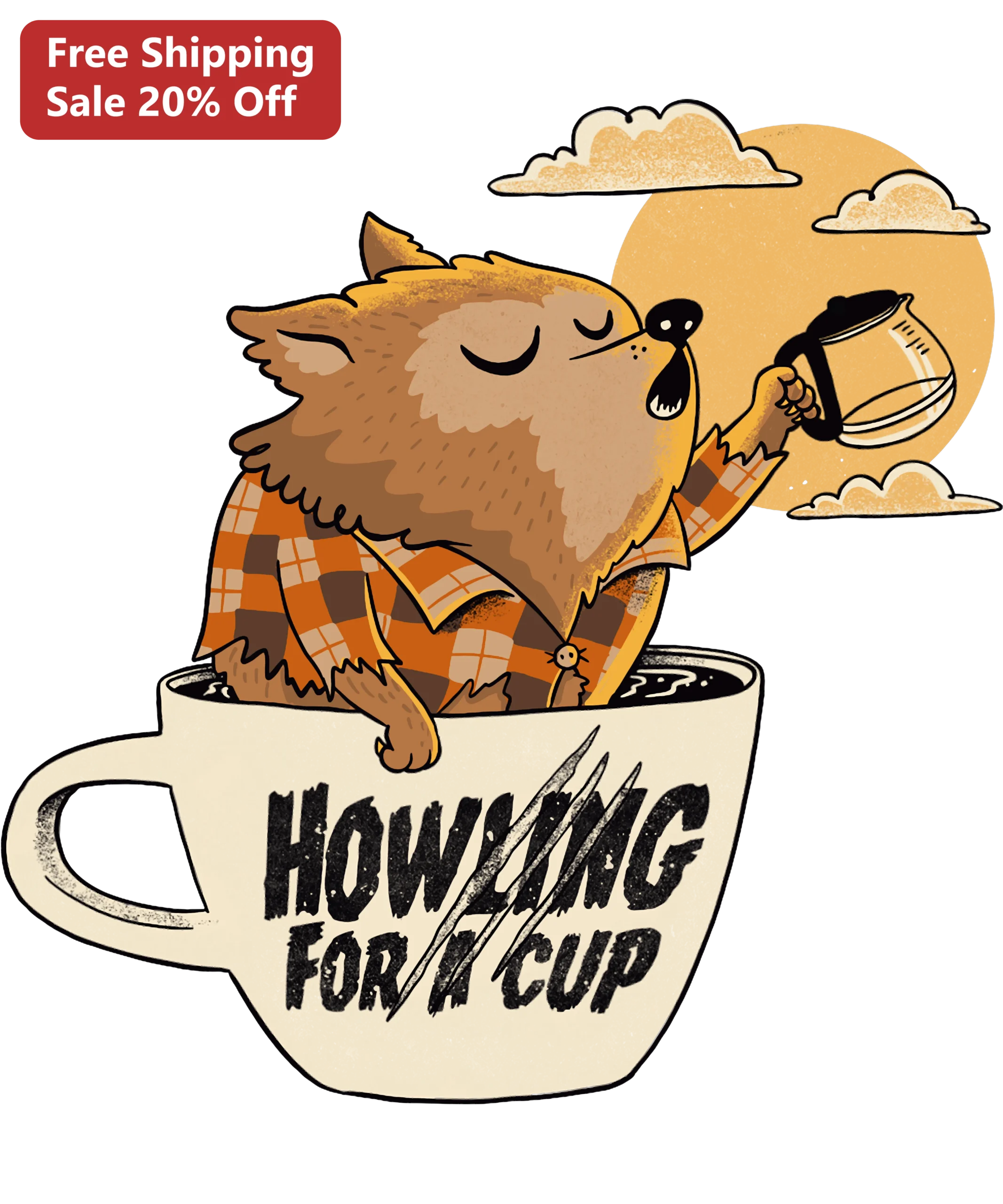 Howling For A Cup Mug Funny Wolf Coffee Lover Gift Cartoon Animal Ceramic Drinkware