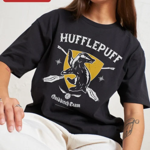 Hufflepuff Quidditch Team Tee Harry Potter Vintage Badger Crest Shirt
