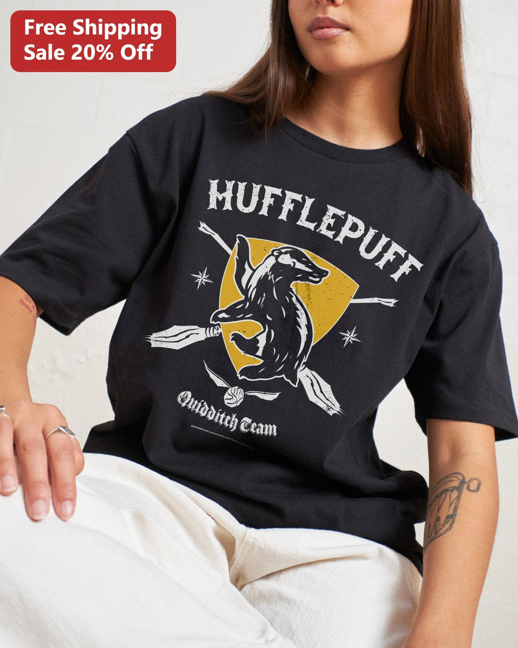 Hufflepuff Quidditch Team Tee Harry Potter Vintage Badger Crest Shirt