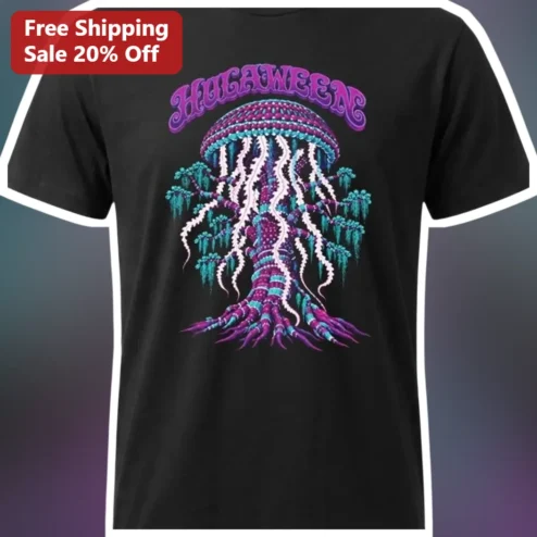 HUGAWEEN Tee Halloween Swamp Gothic Jellyfish Graphic Shirt for Women