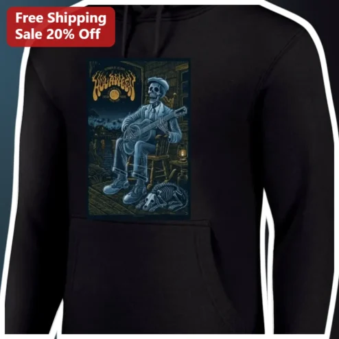 Hullaween Hoodie Skeleton Guitarist Gothic Halloween Merch Unisex Pullover